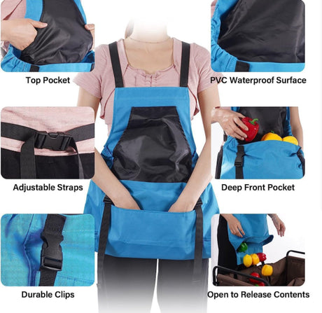 Apron Picking Bag - Large Outdoor Picking Bag - Gardening - Harvest Apron with Quick Release - Backpack Tools - Blue