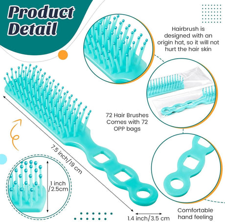 72 pcs Bulk Hair Brushes - Hair Brush Bulk Nylon Brush with Ventilated Hair Brush - For Curly Hair, Wavy Hair, Blow-Drying, Parting, Styling, Detangling Hair - Suitable for Travel, Home, Hotel