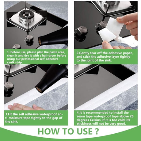 Waterproof Sealing Tape - for floors, walls, countertops, sinks, bathrooms, toilets and baths - 2-pack