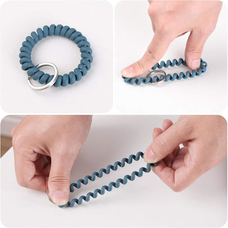 Elastic Bracelet Keychain - Flexible Spiral Bracelet Keychain - For Sauna, Gym, Swimming Pool, ID Card & Outdoor Sports 6-Pack