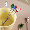 Creative Christmas Fruit Forks, Stainless Steel - Hand-Glazed Cartoon Fruit Picks with Double Prongs - Santa Claus - Christmas Tree - Fruit Fork Set (Set of 6)