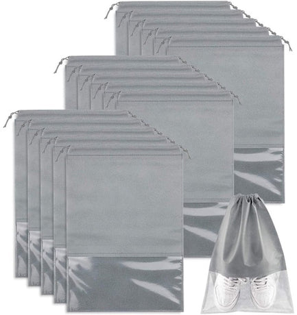 Shoe Travel Bags - Non-Woven Dust Bags - Medium to Large - Portable Drawstring - Space-Saving Shoe Storage Bags Organizer - Pack of 15