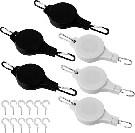 Plant Hooks - Retractable Plant Hanger - Easy-Access Hanging Flower Baskets - For Garden Baskets, Pots, and Feeders - Pack of 6