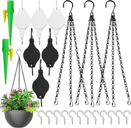 Plant Hooks - Retractable Plant Hanger - Easy-Access Hanging Flower Baskets - For Garden Baskets, Pots, and Feeders - Pack of 6