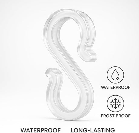 Hooks - Groove Hooks - 50 pieces - 3.5 cm - Transparent - Reusable plastic - Mini S-shaped design - Groove clips for outdoor lighting - Holds Christmas decorations securely