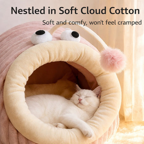 Cat Bed - Cave Cat Basket - Calming and Anxiety Relieving - Lantern Fish Shape - Pink（M：55*40*31cm）
