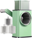 Rotating Cheese Grater with 3 Blades & Collection Tray - Multifunctional Cheese Grater - Includes Suction Cup for Stable Use - For Cheese, Vegetables & Nuts