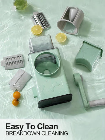 Rotating Cheese Grater with 3 Blades & Collection Tray - Multifunctional Cheese Grater - Includes Suction Cup for Stable Use - For Cheese, Vegetables & Nuts