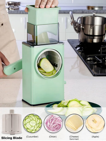 Rotating Cheese Grater with 3 Blades & Collection Tray - Multifunctional Cheese Grater - Includes Suction Cup for Stable Use - For Cheese, Vegetables & Nuts