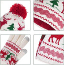 Warm hat, scarves and gloves - Set of 3 - Women's scarf - Warm hat with fleece lining - Knitted hat with pompoms - Warm scarf - Warm gloves - Christmas accessories - Christmas gift - Gifts for family and friends (White)