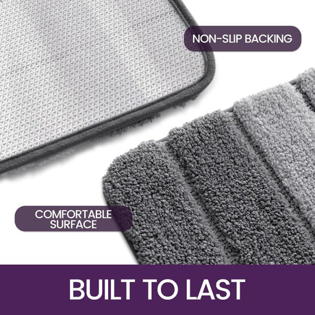 Living room carpet - Bathroom carpet - Non-slip bath mat - 40 x 60 cm - Absorbent underlay - Machine-washable carpet with soft water microfiber - Suitable for bathtubs, showers, Gray