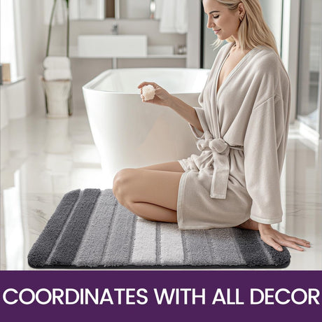 Living room carpet - Bathroom carpet - Non-slip bath mat - 40 x 60 cm - Absorbent underlay - Machine-washable carpet with soft water microfiber - Suitable for bathtubs, showers, Gray