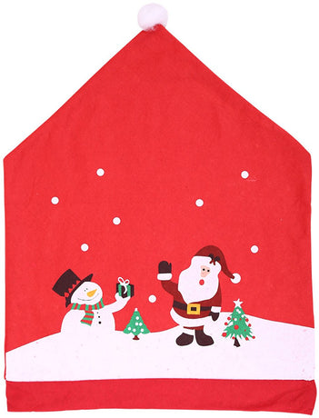 Chair Covers (4 Pieces) - Dining Chair Cover - Sofa Cover - Chair Covers - Christmas Chair Covers - Santa Claus and Snowman Red Hat Christmas Chair Back Cover Set - Perfect for Christmas Holiday Dining Table and Chair Decorations - Home Kitchen Party Deco