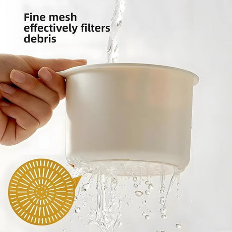 Kitchen drain strainer for the faucet - Multifunctional drain strainer for food waste - Tiltable with push mechanism - White