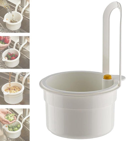 Kitchen drain strainer for the faucet - Multifunctional drain strainer for food waste - Tiltable with push mechanism - White