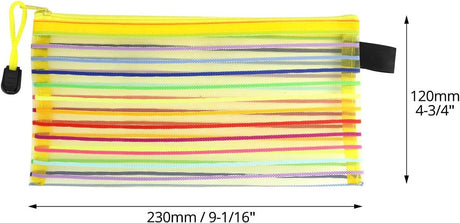 Storage Bags - Set of 6 - Pencil Case - 6 different colored mesh pockets with zipper - Nylon pencil case - 23x12 cm