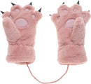 Gloves - 1 pair - Winter gloves - Cartoon gloves - Neckband - Children's gloves - Warm gloves - Plush gloves - One size（Pink）