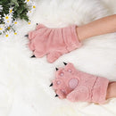 Gloves - 1 pair - Winter gloves - Cartoon gloves - Neckband - Children's gloves - Warm gloves - Plush gloves - One size（Pink）