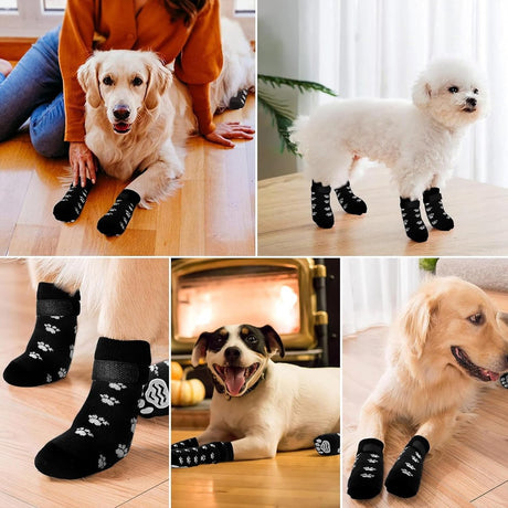 Dog Shoes - Dog Shoe Paw Pads - Non-slip Dog Socks 4-Piece Set - Dog Socks with Adjustable Shoulder Straps - Cotton Dog Socks Suitable for Small and Large Dogs - Waterproof - Non-slip - Dog Shoes (L)