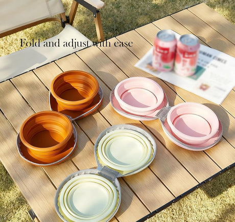 Dog Food Bowl - Foldable Dog Food Bowl - Outdoor Pet Food Bowl - 2-in-1 Dog Food Bowl - with Zippered Storage Bag and Carabiner - Suitable for Travel, Hiking, Camping and Other Activities (Brown)