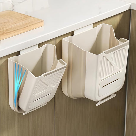 Waste Bin - Hanging Waste Bin - Foldable Waste Bin - Capacity: 7 Liters - Space-Saving Design - Suitable for Kitchens, Cabinet Doors, Bathrooms, Campers, Cars and Camping (Gray)