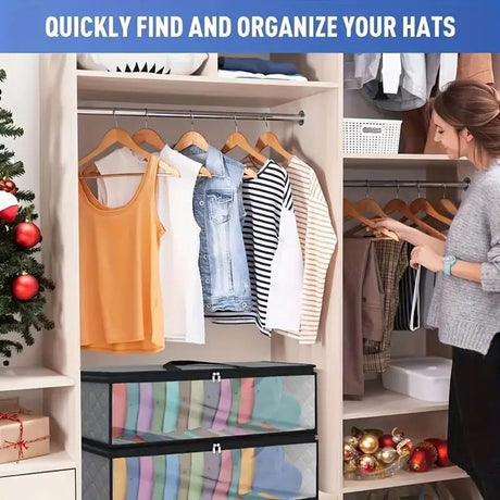 Cap Storage Bag | Set of 2 Storage Bag / Storage Sleeve - for baseball caps and other caps | Cap Organizer with 2 Handles for Closet | Moisture Protection - Gray