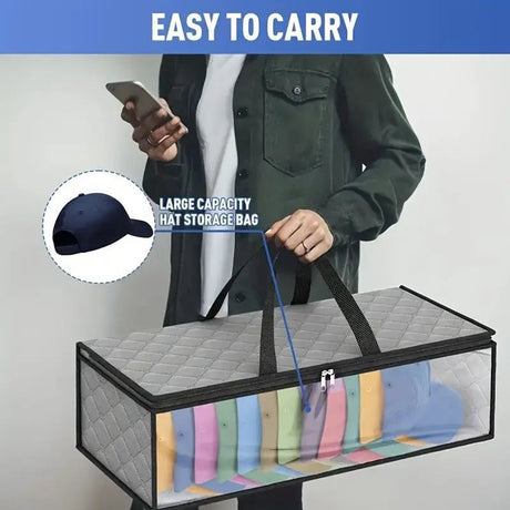 Cap Storage Bag | Set of 2 Storage Bag / Storage Sleeve - for baseball caps and other caps | Cap Organizer with 2 Handles for Closet | Moisture Protection - Gray