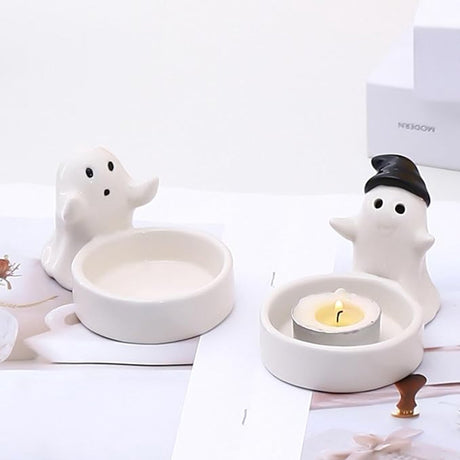 1 Piece - Ceramic Ghost Candle Holder - Cute Ghost Ornament - Birthday Gift - Desk Decoration (Style 1)
