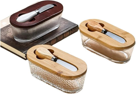 Airtight Containers - Airtight Containers with Butter - Airtight Containers with Cheese - With Butter Knife - Unbreakable Glass Food Containers - With Silicone Sealing Ring - Kitchen Butter Container (Type A)