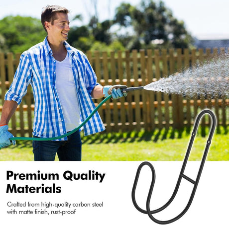 Garden Hose Hanging System - Wall Mount for Neat Storage - Stainless Steel Frame - Black