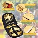 2 Person Cutlery Set (10-piece) - Camping Set for 2 People - Spoons, Knives, Forks, Steak Knives - 10 Pieces Stainless Steel Cutlery - Including Carrying Bag - For Picnic & Travel - Gold