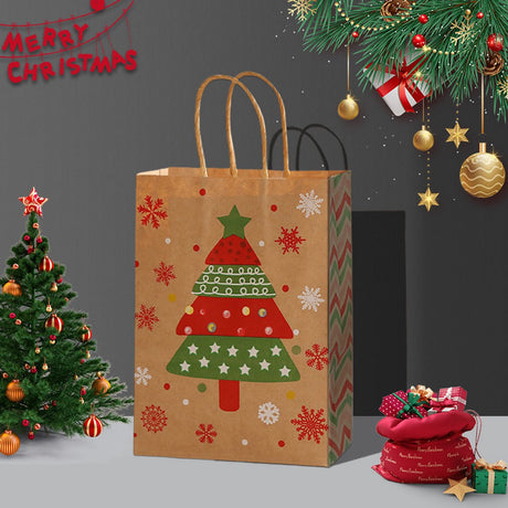 Gift Bags - 8 pieces - Christmas gift bags - Paper gift bags - Christmas gift bags - Kraft paper bags - Suitable for Christmas Eve and Christmas gift wrapping