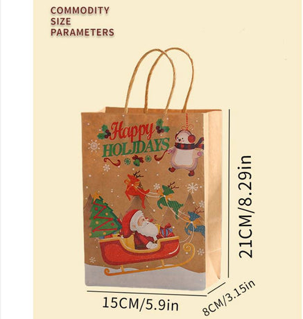 Gift Bags - 8 pieces - Christmas gift bags - Paper gift bags - Christmas gift bags - Kraft paper bags - Suitable for Christmas Eve and Christmas gift wrapping