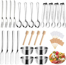 cutlery set - 34-piece set - cheese knife | pastry forks | oval coffee spoons | kitchen tongs & serving tongs | stirring spoon | stainless steel bowl | blank food labels
