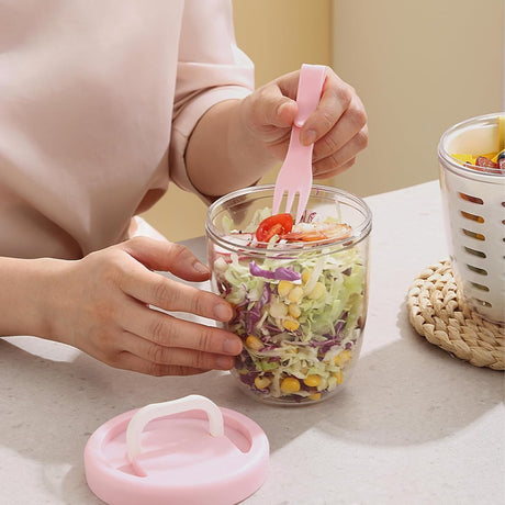Fruit Bowl - Salad Bowl - Leakproof reusable food container with lid and draining basket - Suitable for work, school, and travel. - 650 ml (Vegetable)