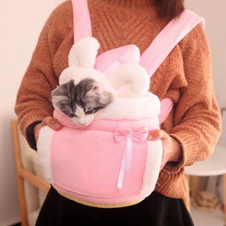 Cat Bed - Backpack for Pet Travel - Can be used as a cat basket indoors - Side pockets to keep your hands warm - Wide shoulder straps - Best choice for traveling with small pets (Pink, Size M: 25*25*21)