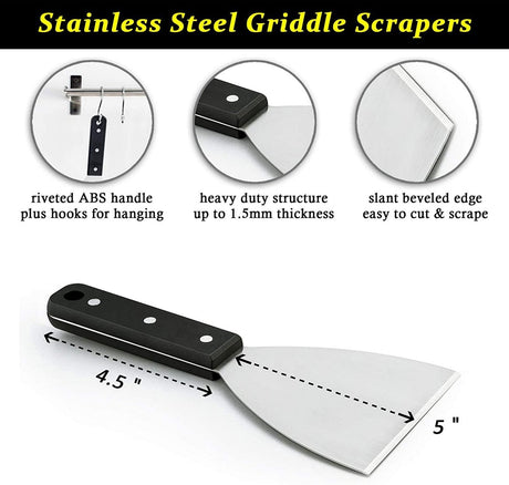 Spatulas - Pan Scrapers 2-Piece Set - For Food Processing and Cleaning - Perfect for Teppanyaki Flat Top Grills Indoor and Outdoor