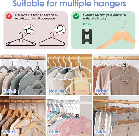 Hanger Hooks | Hooks - S-Hook Hangers - Black - Pack of 100 - Coat Hooks - Space-Saving Hanger Connector Hooks - Plastic Hanger Connectors - Ideal for Organizing Your Wardrobe