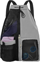 Backpack - Sports Bag - Travel Bag - Training Bag - Swimming Bag - 30*15*45cm - Mesh Material - Drawstring Design - Side Storage Space - Unisex - Suitable for Fitness, Swimming, Travel, Dancing, Camping（Gray）
