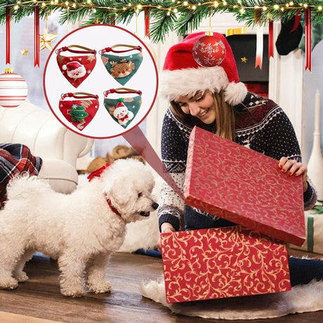 Pet Scarves - 4 Pack - Triangle Christmas Scarves for Dogs - Adjustable Scarves for Pets - Stylish and Breathable Bibs for Dogs - Buckle Design - Suitable for Autumn and Winter Christmas Outfits