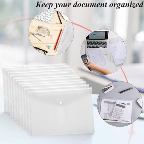 12 folders - plastic folders - transparent A4 format - waterproof - polyethylene - snap closure - ideal for office and school supplies