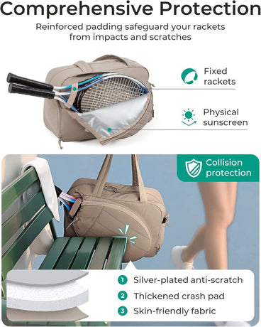Tennis Bag - Tennis Backpack - 42L with Shoe Compartment - Sports Bag - Waterproof Racket Bag - Protective Racket Compartment - Portable as a Shoulder Bag - Camel