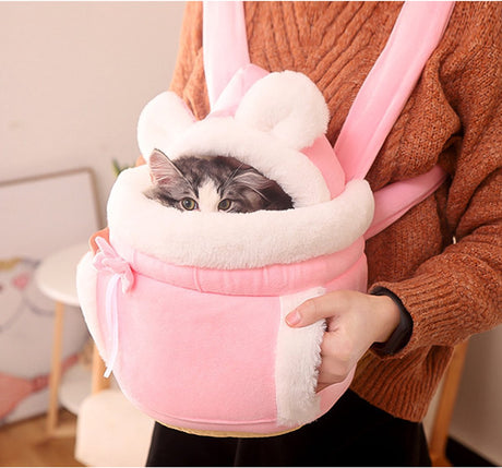 Cat Bed - Backpack for Pet Travel - Can be used as a cat basket indoors - Side pockets to keep your hands warm - Wide shoulder straps - Best choice for traveling with small pets (Pink, Size L: 33*25*27)