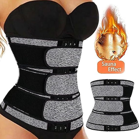 Women Sweat Reducer Training Belt - Sweatband - Waist Trainer - Slimming Belly Band - 3-Row Closure & Breathable Material - Extended Sizes (S to 6XL) - Gray, 6XL
