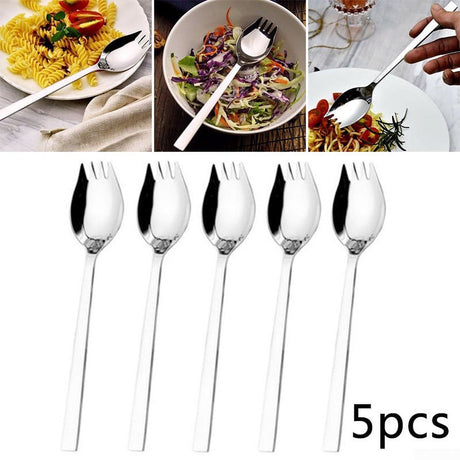 5-piece stainless steel cutlery set - fork and spoon - soup, salad and noodle spoons and forks