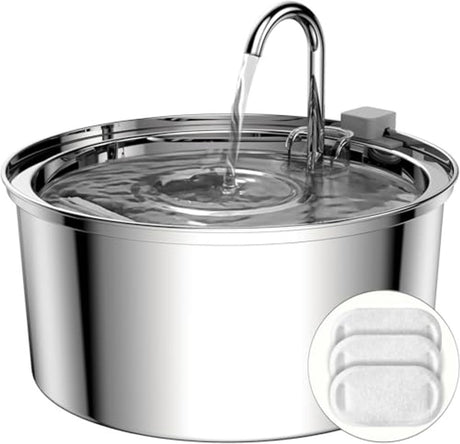 Cat Drinking Fountain - Quiet Drinking Fountain for Cats - 3.2L Stainless Steel Water Fountain with Filter - Cat Water Fountain - Cat Drinking Bowl - Includes 4 Cat Fountain Filters - for Cats and Dogs