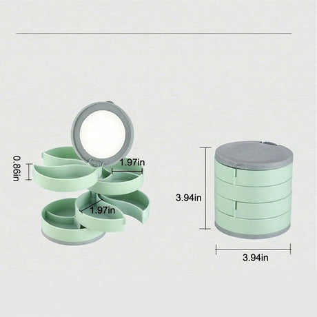 Jewelry Box - Foldable Storage Box - Rotating Jewelry Box with Multiple Layers - Elegant Storage Box for Earrings - Dust-free and Compact - Suitable for Earrings and Jewelry (Vegetable)