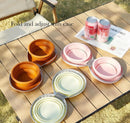 Dog Food Bowl - Foldable Dog Food Bowl - Outdoor Pet Food Bowl - 2-in-1 Dog Food Bowl - with Zippered Storage Bag and Carabiner - Suitable for Travel, Hiking, Camping and Other Activities (Beige)