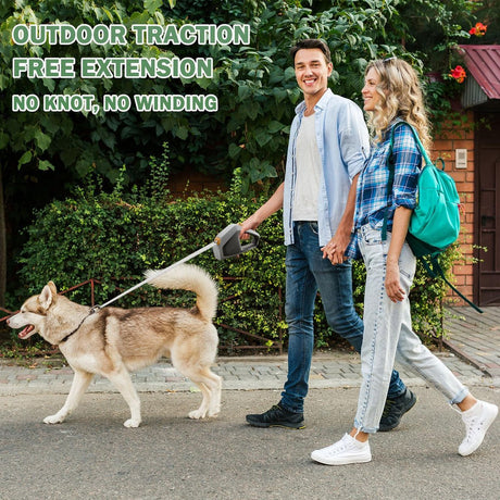 Dog Leash - Extendable Dog Leash - Strong Nylon Rope - 16 Feet (4.9 Meters) - One-Hand Brake, Stop, and Lock - Suitable for Medium and Large Dogs Weighing up to 105 lbs (49.9 kg) - Suitable for Walking and Training (Black)