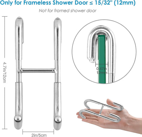 No-Drill Shower Door Hooks - 2-Pack for Rimless Glass Doors - Rubber Scratch Protection